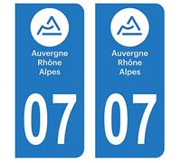 Autocollant Stickers plaque immatriculation voiture auto département 07 Ardèche Logo Région Auvergne-Rhône-Alpes