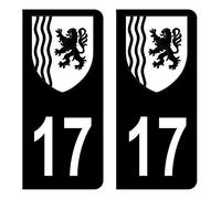 Autocollant Stickers plaque immatriculation voiture auto département 17 Charente-maritime Logo Nouvelle-Aquitaine Full Noir