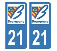 Autocollant Stickers plaque immatriculation voiture auto Département 21 Côte-d’Or Logo Ancienne Région Bourgogne