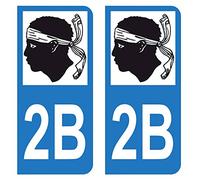 Autocollant Stickers plaque immatriculation voiture auto département 2B Haute-Corse Logo Corse