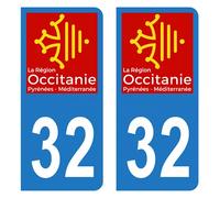 Autocollant Stickers plaque immatriculation voiture auto département 32 Gers Logo Région Occitanie