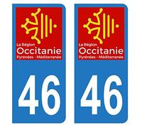 Autocollant Stickers plaque immatriculation voiture auto département 46 Lot Logo Région Occitanie