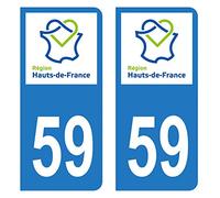 Autocollant Stickers plaque immatriculation voiture auto département 59 Nord Logo Région Hauts-de-France