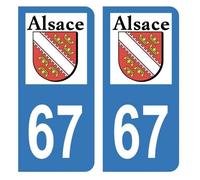 Autocollant Stickers plaque immatriculation voiture auto Département 67 Bas-Rhin Logo Ancienne Région Alsace