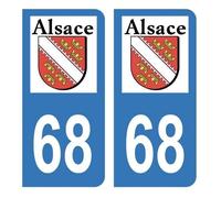 Autocollant Stickers plaque immatriculation voiture auto Département 68 Haut-Rhin Logo Ancienne Région Alsace