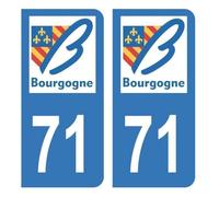 Autocollant Stickers plaque immatriculation voiture auto Département 71 Saône-et-Loire Logo Ancienne Région Bourgogne