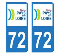 Autocollant Stickers plaque immatriculation voiture auto département 72 Sarthe Logo Région Pays de la Loire