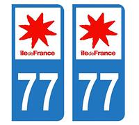 Autocollant Stickers plaque immatriculation voiture auto département 77 Seine-et-Marne Logo Région Ile-de-France
