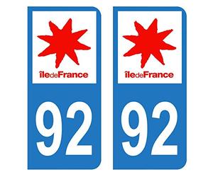 Autocollant Stickers plaque immatriculation voiture auto département 92 Hauts-de-Seine Logo Région Ile-de-France