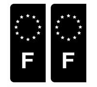 Autocollant Stickers plaque immatriculation voiture auto F France Union Européenne Europe EU Noir étoiles Blanches