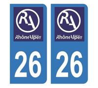 Autocollant Stickers plaque immatriculation voiture Département 26 Drôme Logo Ancienne Région Rhône Alpes