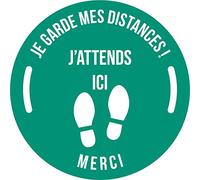 Autocollant stickers signalétique stop covid sol antidérapant - respect des distances - format 20x20cm couleur vert