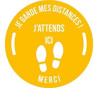 Autocollant stickers signalétique stop covid sol antidérapant - respect des distances - format 25x25cm couleur jaune
