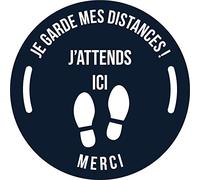 Autocollant stickers signalétique stop covid sol antidérapant - respect des distances - format 30x30cm couleur noir