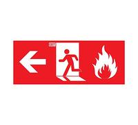 Autocollant Stickers Sortie de Secours Incendie flèche gauche rouge (25x10cm)