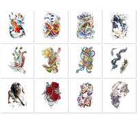 Autocollant Tatouage Imperméable Noir Et Blanc À Motif Floral Avec Rose Et Renard, De Couleur Foncée, Pour Masquer Les Cicatrices. 210 * 148mm A103