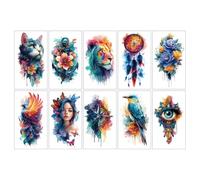 Autocollant Tatouage Rose, Oiseau, Fleur, Bras, Autocollant Tatouage Demi-Bras Lion Sur Le Cou 6.8 * 12