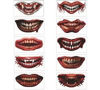 Autocollant temporaire maquillage blague Halloween | Autocollant effrayant avec de grandes bouches de 10 pièces - Autocollant temporaire bouche d'horreur pour cosplay masqué