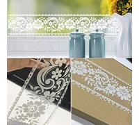 Autocollant transparent en dentelle blanche pour fenêtre -Amovible - Frise de papier peint - Pour décoration intérieure de maison, porte en verre, salle de bain, miroir, carreaux de vitrine (A)