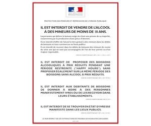 Autocollant vinyl - ALCOOL - PROTECTION DES MINEURS ET RÉPRESSION DE L'IVRESSE - Consommation sur place - 21 x 29,7 cm - UTTSCHEID