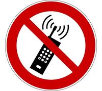 Autocollant vinyl - Interdiction interdit d´activer des téléphones mobiles portables GSM - Diamètre de 200 mm