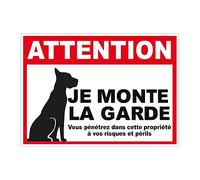 Autocollant Vinyl Waterproof Protection Anti-UV - Sticker Adhésif Signalétique Laminé Plastifié Résistant à l'eau et aux UV - Panneau Attention Je Monte la Garde - H15 x L21 cm