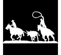 Autocollant vinyle drôle rodéo vêlage, cheval mustang lasso cowboy 18.8x10.9cm, sticker noir/argent, rétroviseur vitre bouchon réservoir