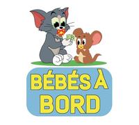 Autocollant Voiture Bébé à Bord - Chat et Souris Dessin Animé, Fun, Fratrie à Bord - Vinyle Qualité - 100% Made in France