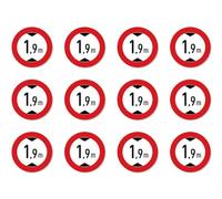 Autocollants : Ø 25 mm, lot de 12 - Hauteur de passage maximale/interdiction pour les véhicules trop hauts - 1,9 m - mètre - Certification StVO Z-265