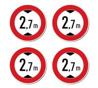 Autocollants : Ø 75 mm, lot de 4 - Hauteur de passage maximale/interdiction pour les véhicules trop hauts - 2,7 m - m - Certifié StVO Z-265