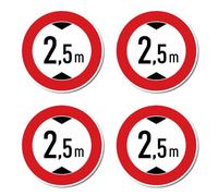 Autocollants : Ø 75 mm, lot de 4 - Hauteur de passage maximale/interdiction pour les véhicules trop hauts - 2,5 m - m - Certifié StVO, Z-265