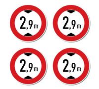Autocollants : Ø 75 mm, lot de 4 - Hauteur de passage maximale/interdiction pour les véhicules trop hauts - 2,9 m - m - Certifié StVO, Z-265
