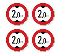 Autocollants : Ø 75 mm, lot de 4 - Hauteur de passage maximale/interdiction pour les véhicules trop hauts - 2 m - m - Certifié StVO, Z-265