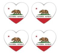 Autocollants : 100 mm, 4 pièces - Lot de 4 autocollants en vinyle en forme de cœur Drapeau Californie Ours Californie République Rouge Blanc 4 pièces 100 mm Résistant aux intempéries