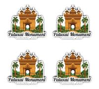 Autocollants : 100 mm, 4 pièces - Patuxai Monument Vientiane Laos Grand Voyage Stickers