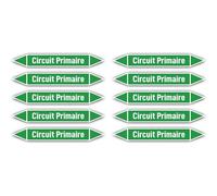 Autocollants : 100 x 15 mm, lot de 10 - Groupe 1 - Eau - Marquage de tuyauterie - Conforme à la norme DIN 2403 - Langue : français - Circuit Primaire