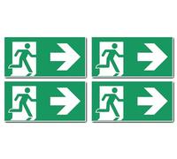 Autocollants : 100 x 200 mm, 4 pièces - Chemin de sauvetage/sortie de secours - Combinaison avec flèche droite - Panneau de sauvetage - E001/E002 - Vert/blanc - DIN EN ISO 7010 / ASR A1.3