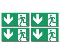 Autocollants : 100 x 200 mm, 4 pièces - Chemin de sauvetage/sortie de secours - Combinaison avec flèche vers le bas - Panneau de sauvetage - E001/E002 - Vert/blanc - DIN EN ISO 7010 / ASR A1.3