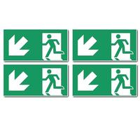 Autocollants : 100 x 200 mm, 4 pièces - Chemin de sauvetage/sortie de secours - Combinaison avec flèche vers le bas à gauche - Panneau de sauvetage - E001/E002 - Vert/blanc - DIN EN ISO 7010 / ASR