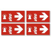 Autocollants : 100 x 200 mm, lot de 4 - Lampe flash d'alarme incendie - Combinaison avec flèche à droite - Plaque de sécurité incendie - F018 - Rouge/blanc - DIN EN ISO 7010 / ASR A1.3
