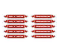 Autocollants : 100x15 mm, 10 pièces - Groupe 2 - Vapeur - Identification des tuyauteries - selon la norme DIN 2403 - Langue : français - Départ de Chauffage