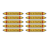 Autocollants : 100x15 mm, 10 pièces - Groupe 4 - Gaz Inflammables - Identification des conduites - selon la norme DIN 2403 - Langue : français - Gaz de Chauffage