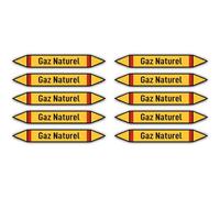 Autocollants : 100x15 mm, 10 pièces - Groupe 4 - Gaz Inflammables - Identification des conduites - selon la norme DIN 2403 - Langue : français - Gaz Naturel
