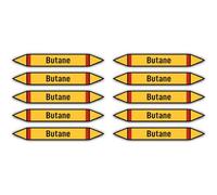 Autocollants : 100x15 mm, 10 pièces - Groupe 4 - Gaz Inflammables - Identification des tuyauteries - selon la norme DIN 2403 - Langue : français - Butane