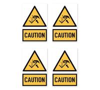 Autocollants : 112,5 x 75 mm, 4 pièces - Mot de signalisation Attention pressage manuel entre l'outil et la presse plieuse - Langue : anglais - Panneau d'avertissement avec texte (jaune/noir) -
