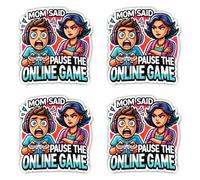 Autocollants : 150 mm, 4 pièces - Mega Gamer avec inscription « Mom Said Pause The Online Game »