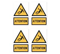 Autocollants : 150 x 100 mm, lot de 4 - Mot de signalisation Attention au risque de chute - Langue : français - Panneau d'avertissement avec texte (jaune/noir) - Portrait - W008 - DIN EN ISO 7010