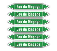 Autocollants : 200 x 30 mm, lot de 6 - Groupe 1 - Eau - Marquage de tuyauterie - Conforme à la norme DIN 2403 - Langue : français - Eau de rinçage