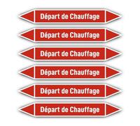 Autocollants : 200 x 30 mm, lot de 6 - Groupe 2 - Vapeur - Marquage de tuyauterie - Conforme à la norme DIN 2403 - Langue : français - Départ de chauffage