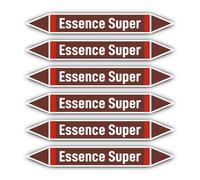 Autocollants : 200 x 30 mm, lot de 6 - Groupe 8 - Liquides Inflammables - Marquage de tuyauterie - Selon DIN 2403 - Langue : français - Essence Super